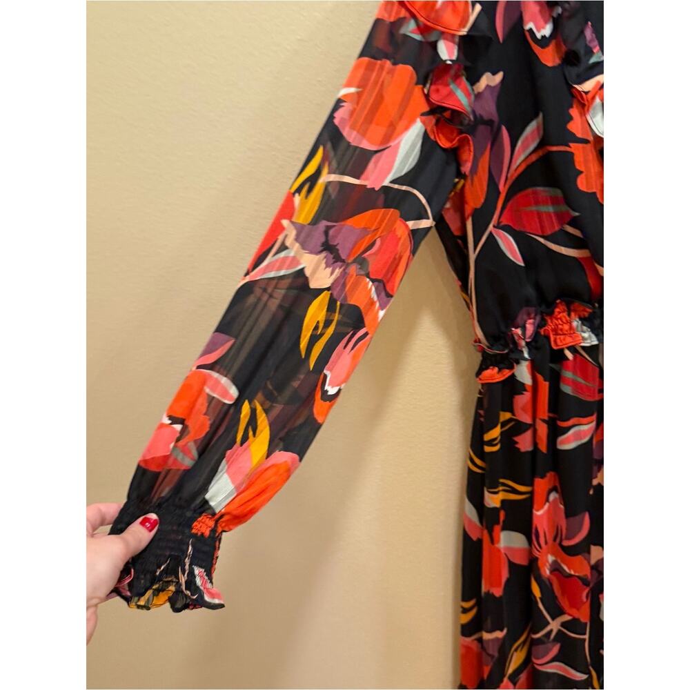 Tuckernuck Adelyn Rae Black Floral Maxi Dress with Red Orange Bloom Medium - Picture 11 of 12